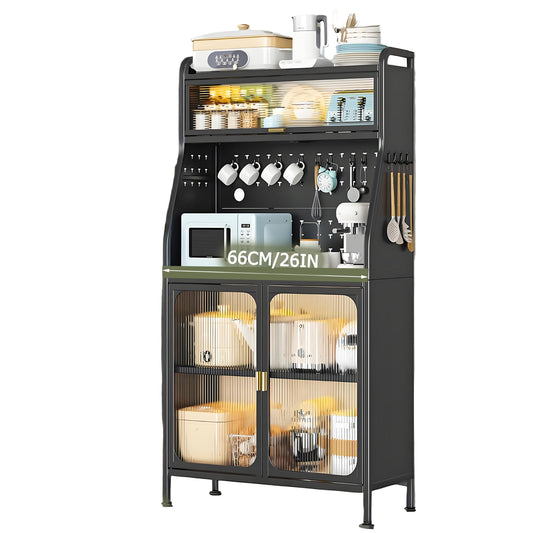 Keukenbuffet – Keukenkast – Dressoir – Opbergkast – Serveerkast – Op Wieltjes – Met Verstelbare Planken – Hoog Zwart Metaal 66 cm