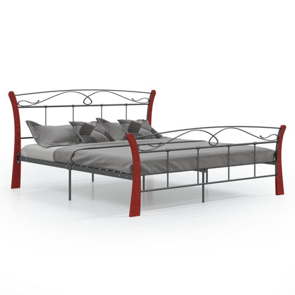 Bedframe – Bedframe Metalen Frame – Tweepersoonsbed – Bedombouw – Slaapbank – 120x200 cm – Gepoedercoat Staal – Donker Hout Accent