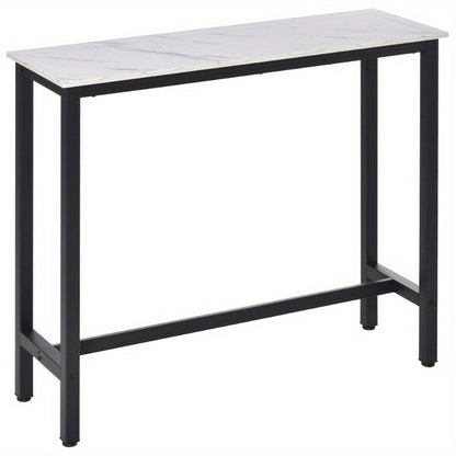 Bartafel – Bartafels – Statafel – Keukentafel – Eettafel – Verstelbare Hoogte – Marmerlook MDF Blad – Zwart Stalen Frame – 120x40x100 cm