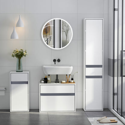 Badkamerkast – Opbergkast – Linnenkast – Kolomkast – Douchekast – Wit Particleboard – 2 Deuren, 3 Planken en 1 Lade