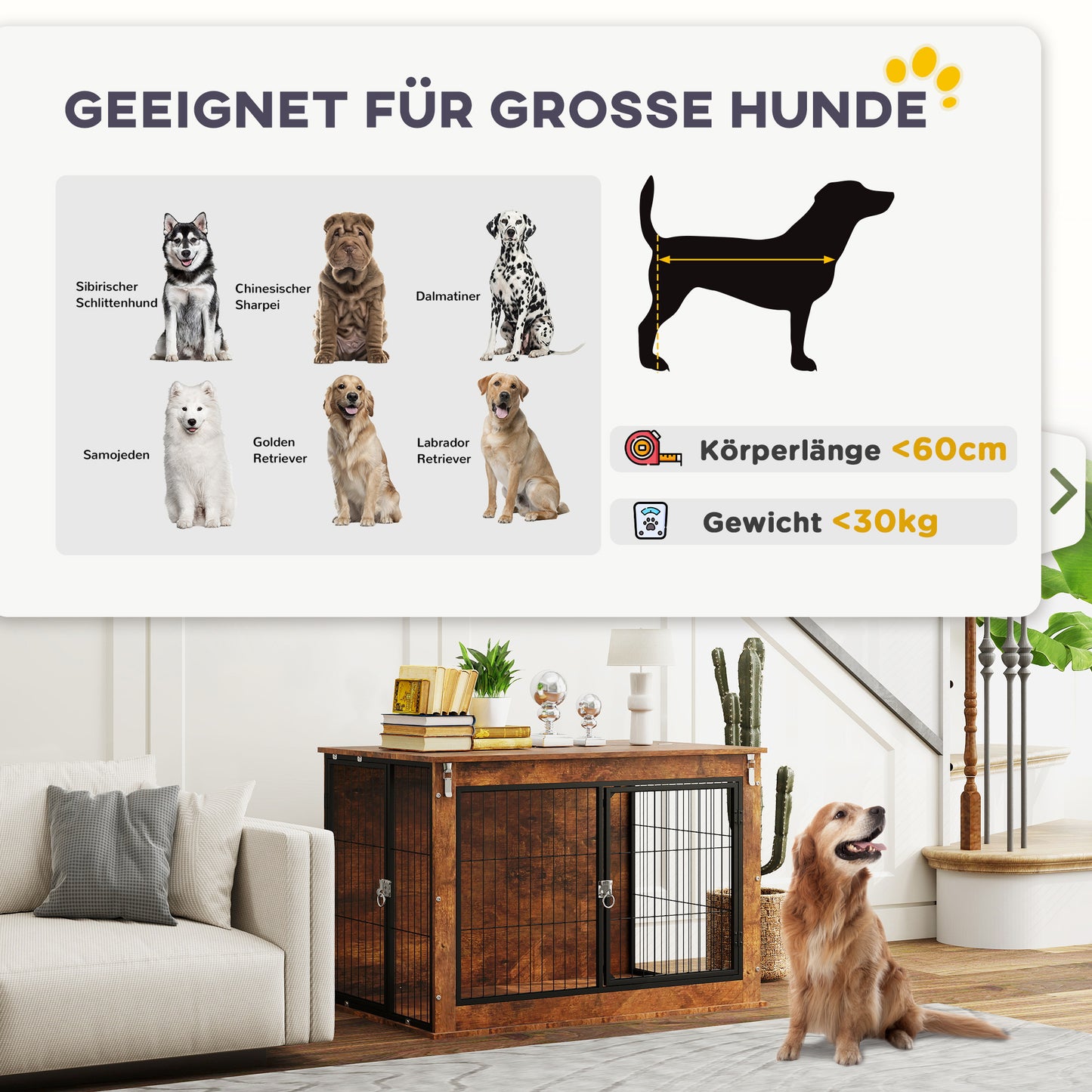 Hondenbench – Hondenkooi – Hondenhok – Reisbench – Dierenbench – 2 Sluitbare Deuren – Stevig Spaanplaat Metaal – 98 x 60 x 65,5 cm – Rustic Brown