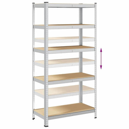 5-laags Opbergrek – Opbergkast – Stelling – Plank – Vakkenkast – Set Van 2 – Zilverkleurig Staal – Gelamineerd Hout