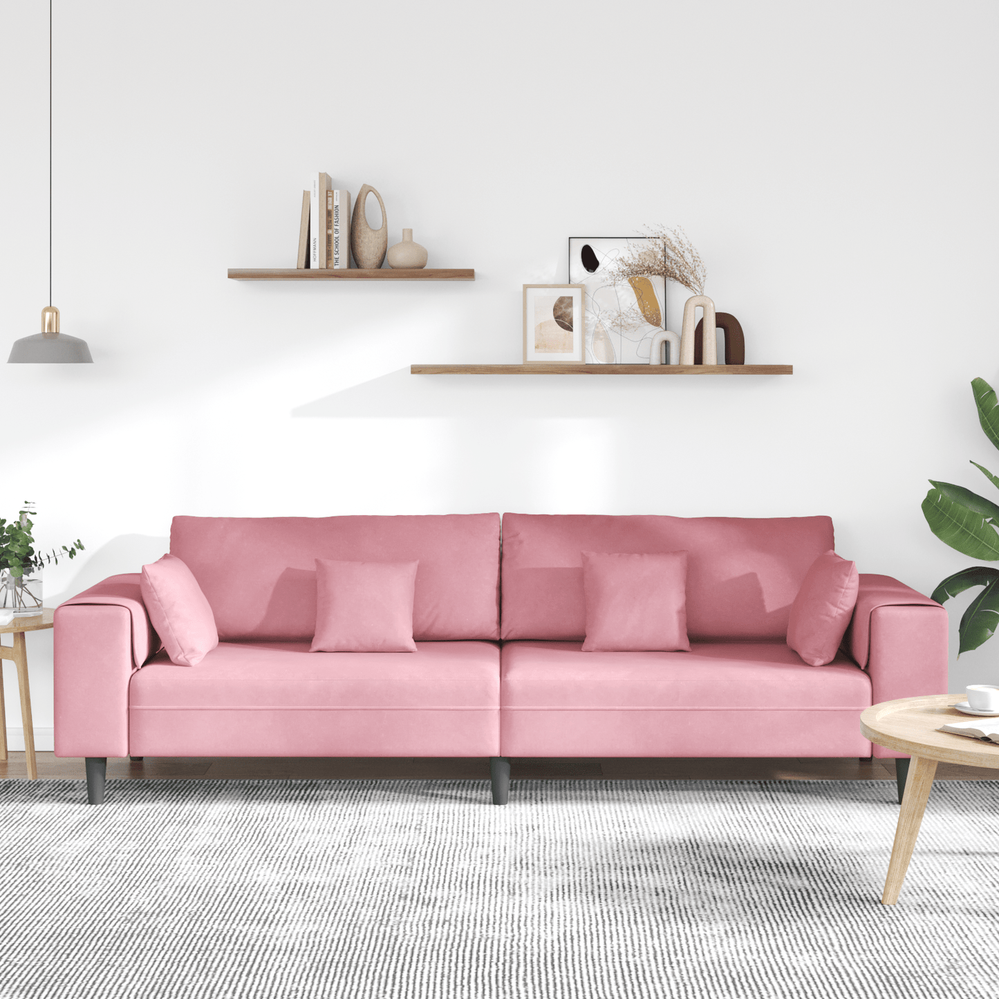 Bankstel – Bank – Hoekbank – Tweezitsbank – Velvet Sofa – Wijnrood – Inclusief Ottomaan – Stevig Houten Frame