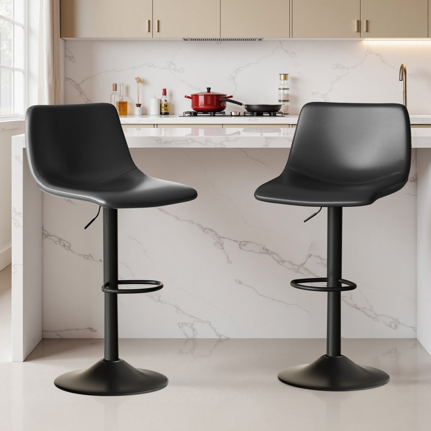 Barkrukken – Barkruk – Barstoelen – Keukenkruk – Barstoeltje – Zwarte Barkrukken Set Van 2 – Verstelbare Zithoogte – 360° Draaibaar Met Kunstleren Zitting