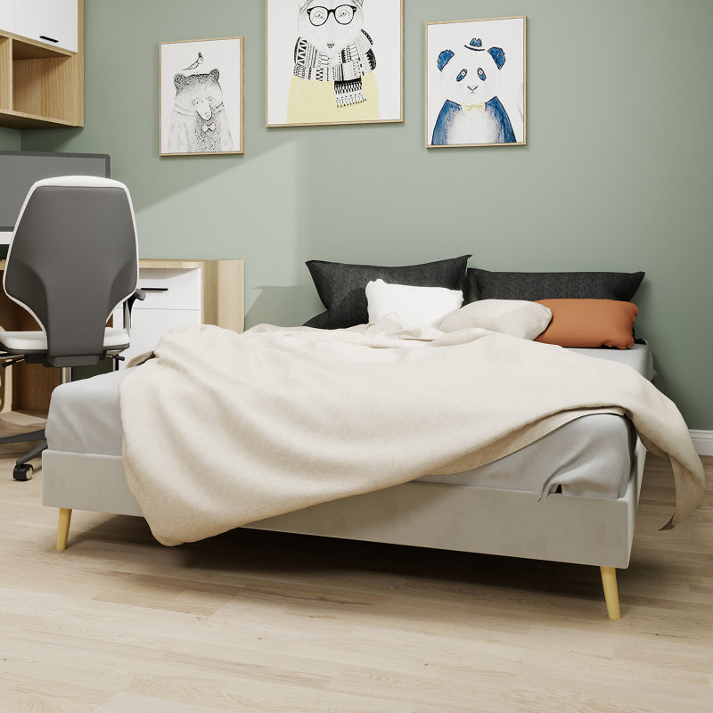 Bedframe – Bed – Tweepersoonsbed – Platformbed – Slaapbank – Gestoffeerd – 160x200 cm – Beige Velvet – Stabiel Metalen Frame – Eenvoudige Montage