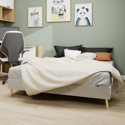 Bedframe – Bed – Tweepersoonsbed – Platformbed – Slaapbank – Gestoffeerd – 160x200 cm – Beige Velvet – Stabiel Metalen Frame – Eenvoudige Montage