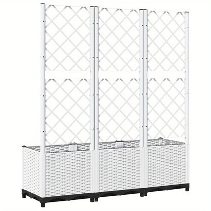 Plantenbak Met Witte Spalier – Bloembak – Kruidenbak – Plantcontainer – Tuinbak – 120x40x136 cm – Weerbestendig PP Materiaal