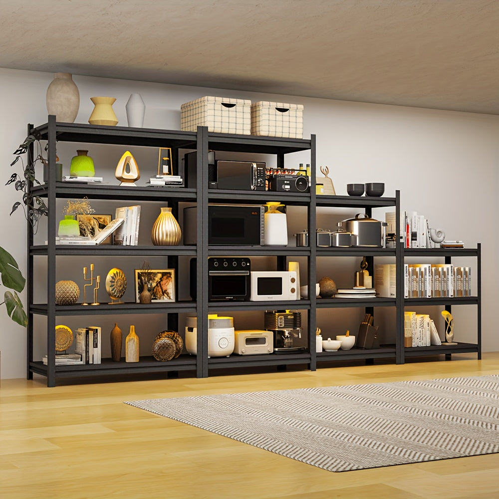 Stalen Schap – Opbergkast – Opslagrek – Stellingkast – Werkplaatsrek – 5 Laags – Zwart Koolstofstaal – Hoog Draagvermogen 198x120x50 cm