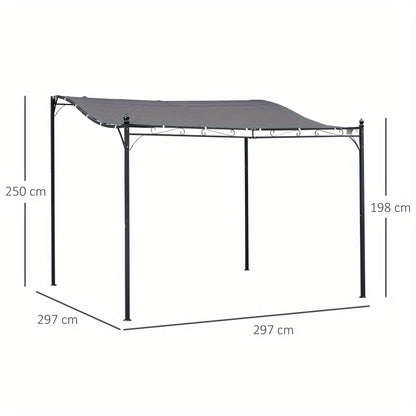 Pergola – Tuinpaviljoen – Terrasoverkapping – Prieel – Pergoladoek – Roestvrij Stalen Frame – Gebogen Polyester Dak 297x297 cm – Muurbevestiging
