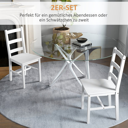Eetkamerstoelen – Keukenstoelen – Houten Stoelen – Witte Stoelen – Lade Rugleuning – Set van 2 – Slipvaste Pootbeschermers – Massief Houten Frame 41,5x46x90 cm