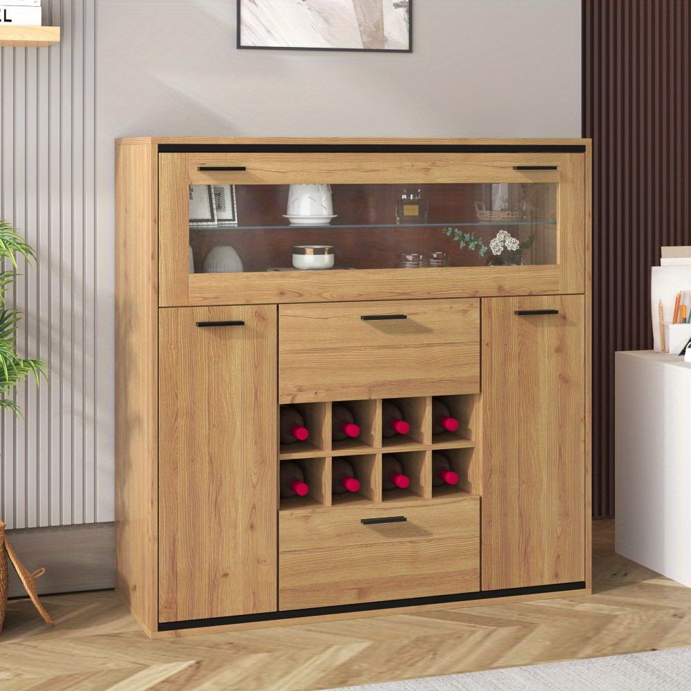 Dressoir – Opbergkast – Buffetkast – Ladekast – Kast – Rustiek Design – Dubbele Deuren & Wijnrek – 110x111x38 cm Natuurlijk