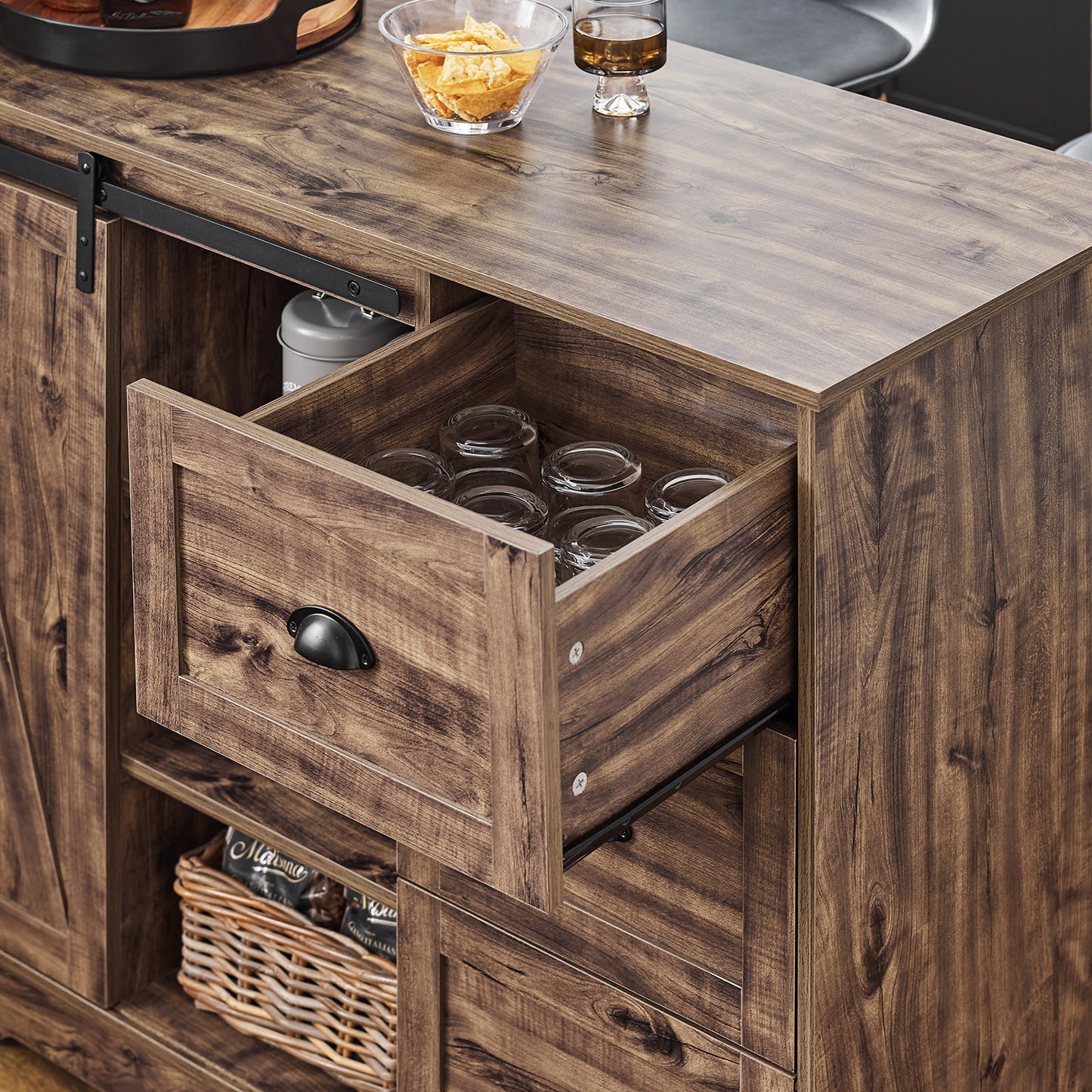 Keukenkast – Opbergkast – Buffetkast – Keukenonderkast – Dressoir – Industrieel Design – 110x50x90 cm – Met Flessenhouder