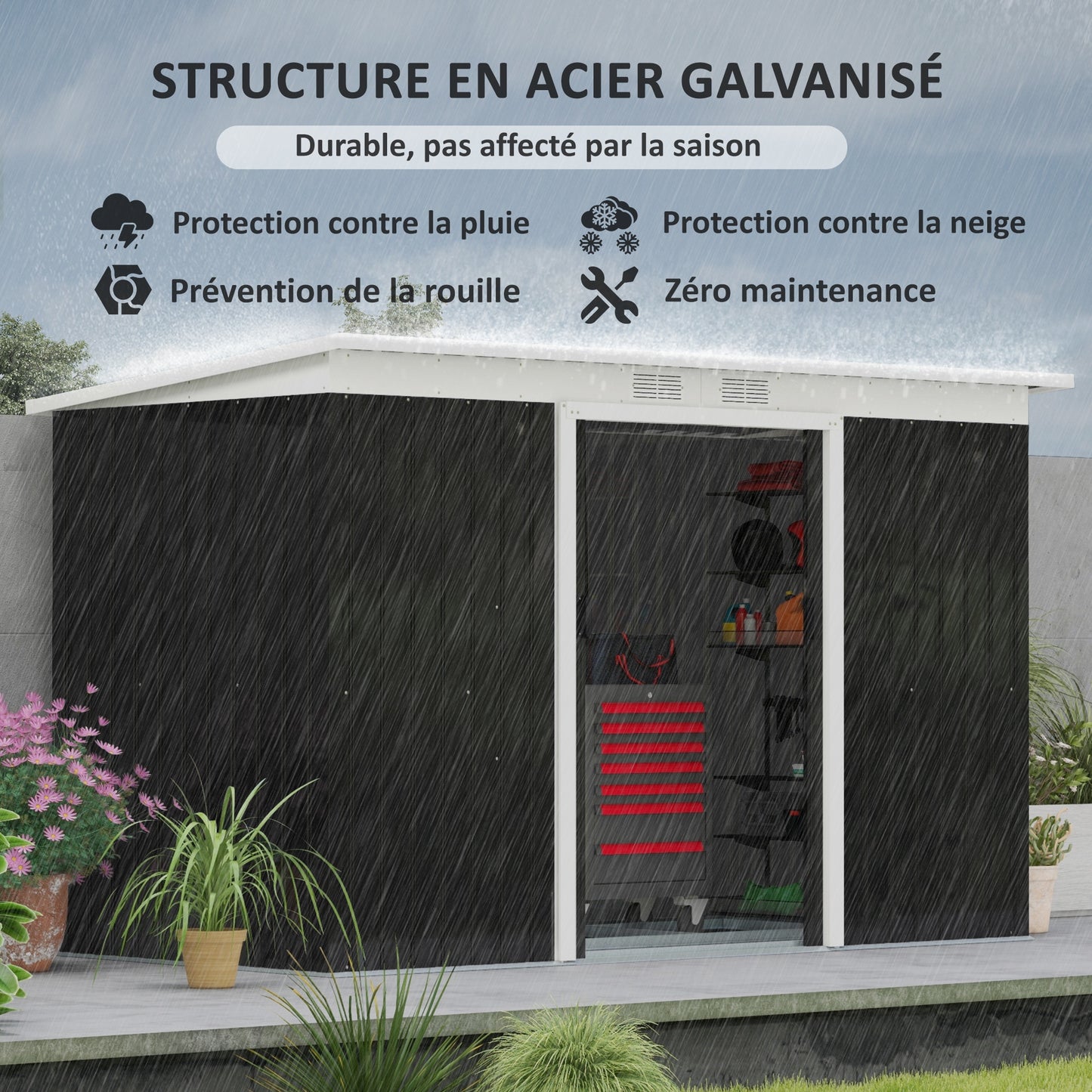 Tuinhuisje – Tuinschuur – Berging – Gereedschapsschuur – Tuinberging – Gegalvaniseerd Staal – Schuifdeuren – 280x130x172 cm – 3,6 m² Opbergruimte