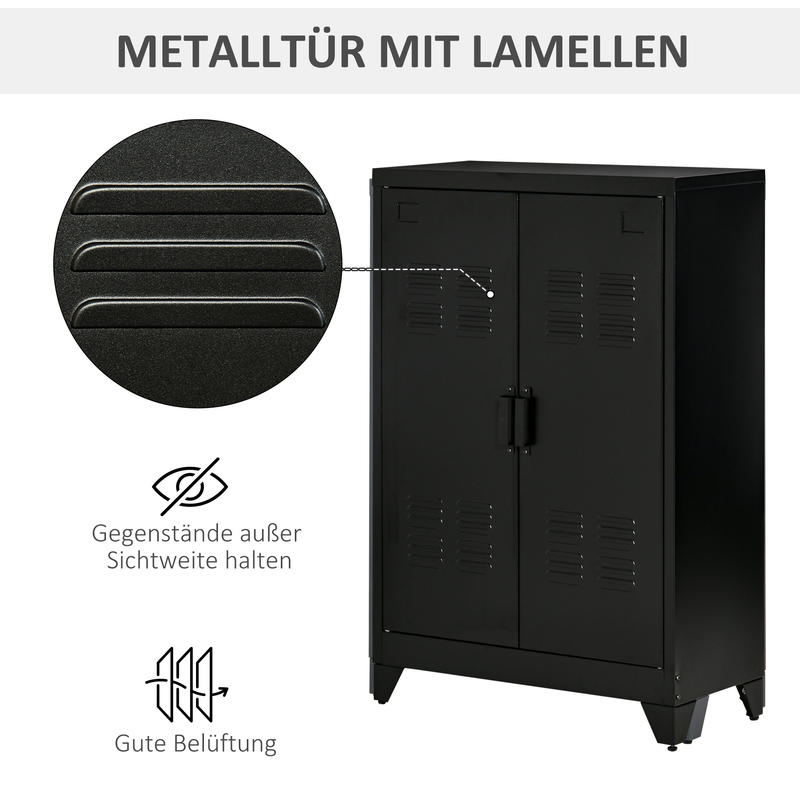 Metalen Opbergkast – Stalen Kast – Documentenkast – Archiefkast – Opbergkast Kantoor – Verstelbare Plank – Dubbele Magneetschuifdeuren – 75x33x110 cm – Zwart