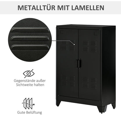 Metalen Opbergkast – Stalen Kast – Documentenkast – Archiefkast – Opbergkast Kantoor – Verstelbare Plank – Dubbele Magneetschuifdeuren – 75x33x110 cm – Zwart