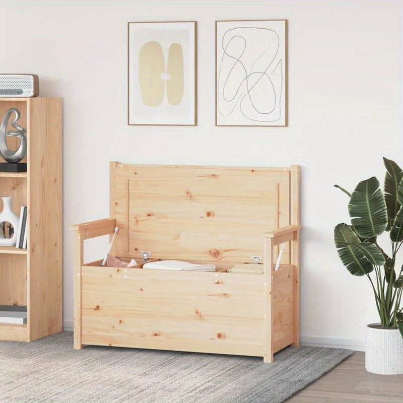 Opbergbank – Houten Bankje – Schoenenrek – Sidetable – Opbergmeubel – Massief Pijnhout – Moderne Bruine Afwerking – Met Verborgen Vak – Duurzaam en Robuust