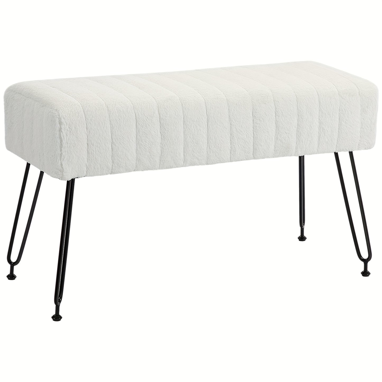 Poef – Zitzak – Voetenbankje – Kruk – Opbergpoef – Crème Wit – Gestoffeerde Buitenbank – Zachte Pluche Bekleding – Stevige Metalen Poten – Compact 81x30x47 cm