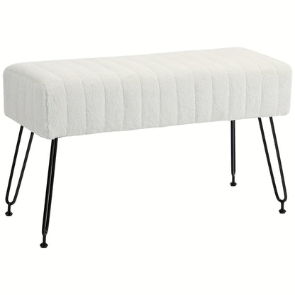 Poef – Zitzak – Voetenbankje – Kruk – Opbergpoef – Crème Wit – Gestoffeerde Buitenbank – Zachte Pluche Bekleding – Stevige Metalen Poten – Compact 81x30x47 cm