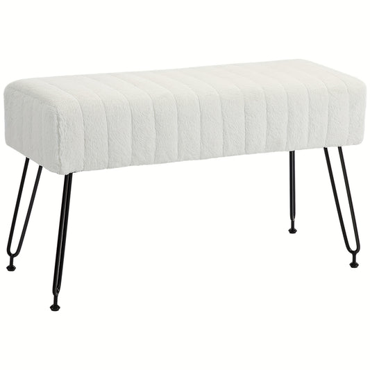Poef – Zitzak – Voetenbankje – Kruk – Opbergpoef – Crème Wit – Gestoffeerde Buitenbank – Zachte Pluche Bekleding – Stevige Metalen Poten – Compact 81x30x47 cm