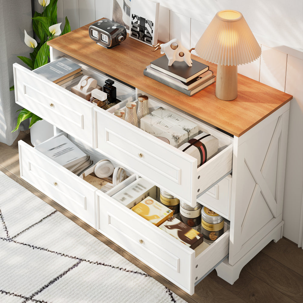 Modern Minimalist 6-Drawer with Smooth Doors/Drawers - Compact Contemporary Sideboard Suitable for Living Room, Dining Room, Hallway - Space-Saving Furniture