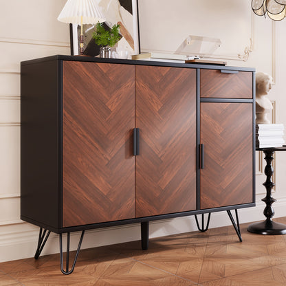 Opbergkast – Kasten – Sideboard – Dressoir – Lockers – Zwart Met Houtlook – Verstelbare Planken – Lade – Stevige Constructie