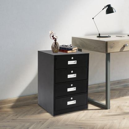 Metalen Opbergkast – Ladekast – Archiefkast – Documentenkast – Lockerkast – Stevig Koudgewalst Staal – 4 Lockable Laden met Sloten – Ruimtebesparend Verticaal Design – Zwart