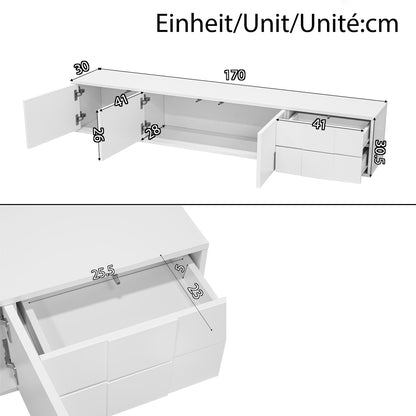 Modern Wall-Mountable TV Stand Compatible for 170cm Wide - Floor-Standing or Wall-Mountable Media Console with 3 Doors & 2 Drawers, Handleless Design, High-Gloss Finish, for Living Room (No Wood)
