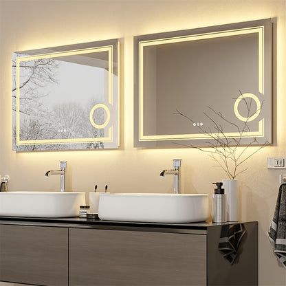 Badkamerspiegel – Wandspiegel – Verlichte Spiegel – LED Spiegel – Make-up Spiegel – 60x80 cm – 3X Vergroting – Anti-Condensfunctie