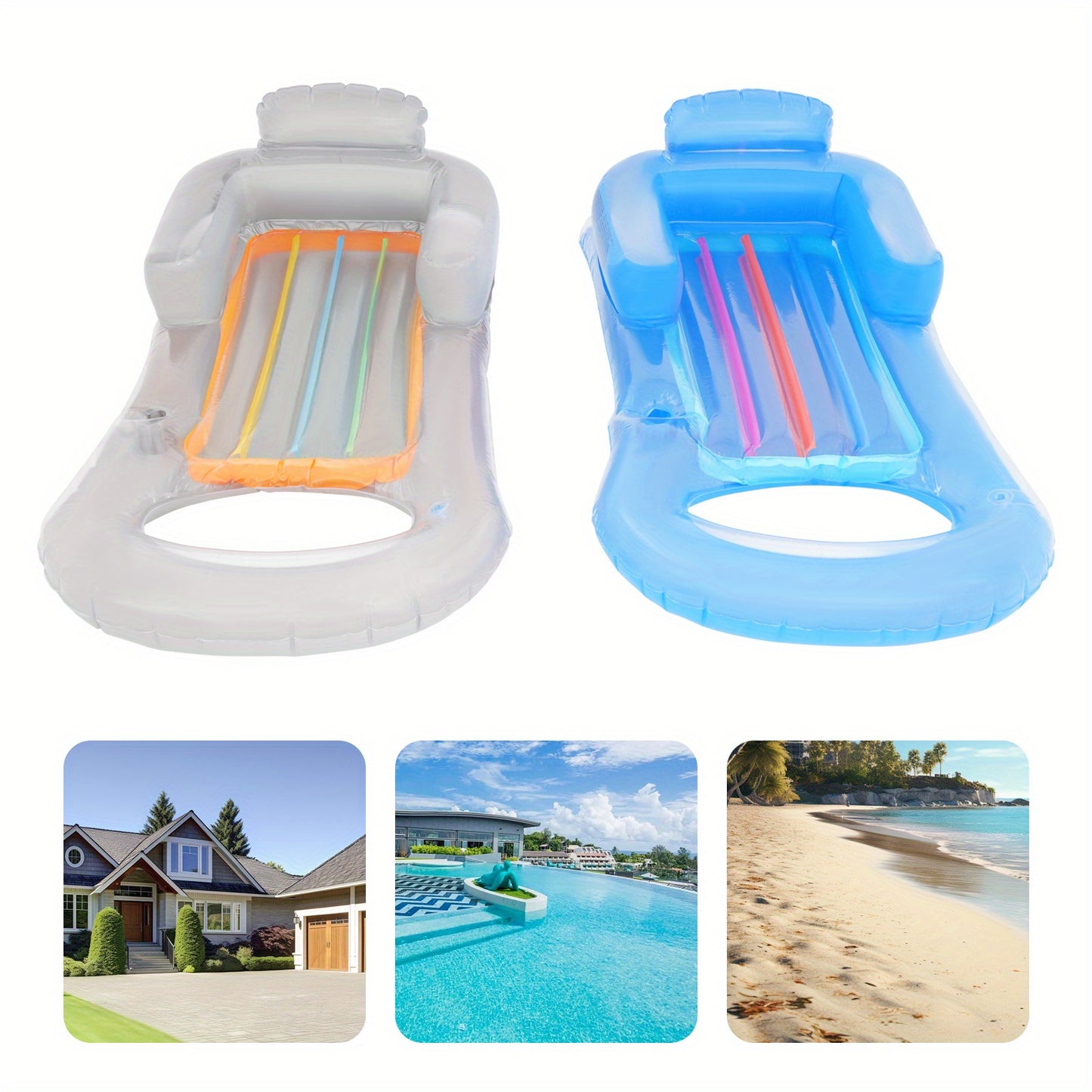 Drijvende Stoel – Drijvende Ligstoel – Lounge Stoel – Waterhangmat – Zwembad Ligbed – Set van 2 – Groot Formaat 160x84 cm – Duurzaam PVC Met Rugleuning & Armsteunen