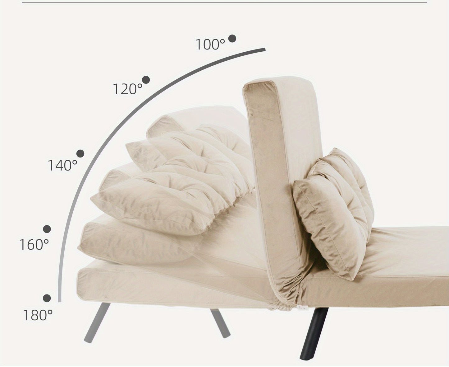 Slaapbank – Bedbank – Bankbed – slaapcouch – slaapzetel – Beige Polyester – Verstelbare Rugleuning 5 Standen – Chaise Longue Met Losse Kussens