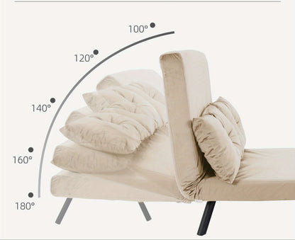 Slaapbank – Bedbank – Bankbed – slaapcouch – slaapzetel – Beige Polyester – Verstelbare Rugleuning 5 Standen – Chaise Longue Met Losse Kussens