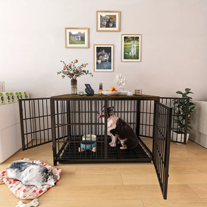 Hondenbench – Hondenkooi – Hondenhok – Bench – Draadkooi – Hout Met Metalen Buizen – Uitneembare Tray – 45kg Belastbaar – Geschikt Voor Alle Maten