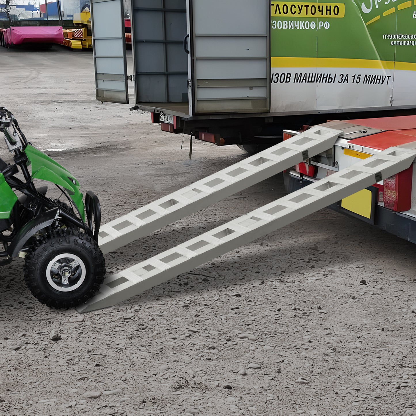 Aluminium Oprijplaten – Laadplaten – Inlaadplaten – Oprijbruggen – Oprijbanden – 2 Stuks – Draagvermogen 2721,6 kg – Antislip Geperforeerd