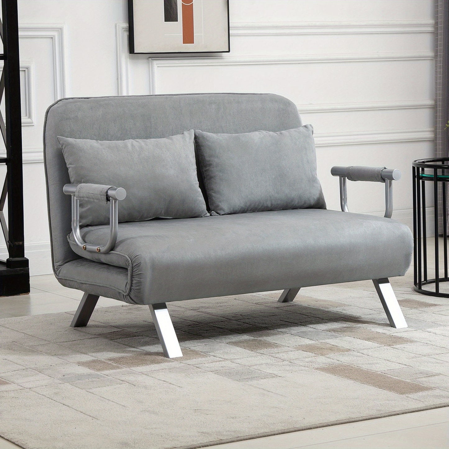 2-zitsbankbed – Slaapbank – Tweezitsbank – Loveseat – Bedbank – Verstelbare Rugleuning – Max. Draagkracht 150 kg – Lichtgrijs – Inclusief Kussens