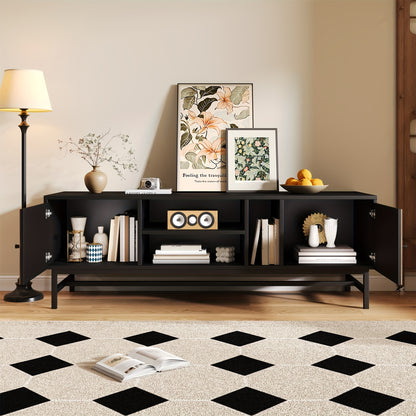 TV Meubel – TV Kast – TV Stand – Mediameubel – Meubel – 150 cm – Houtvezelplaat Zwart – Multifunctionele Opbergruimte