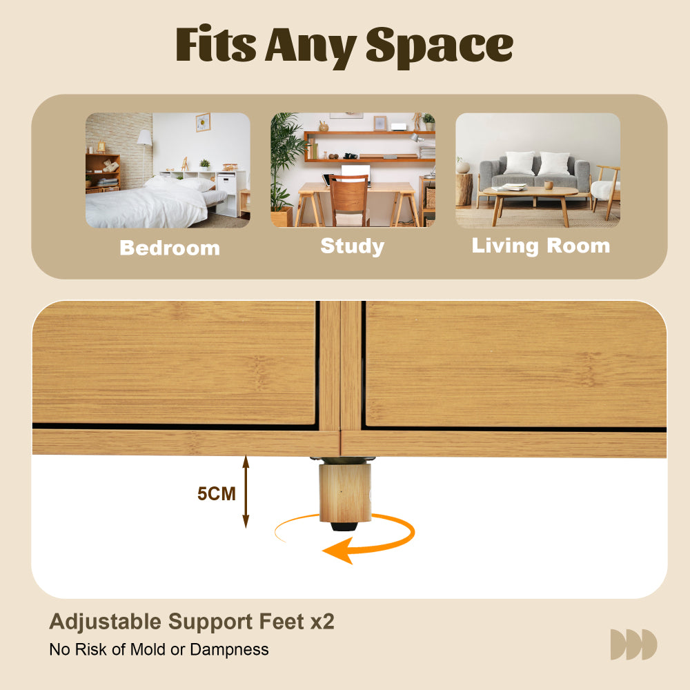 Grote Kast – Opbergkast – Dressoir – Sideboard – Ladekast – Eikenfineer & Bamboe – 6 Lades Met Verstelbare Planken – Antikantelmechanisme & Verstelbare Pootjes