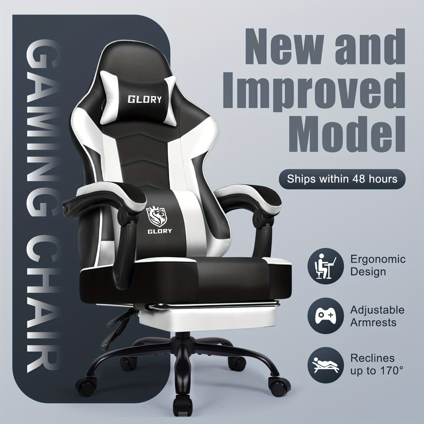 Ergonomic High-Back Gaming Chair with Neck & Lumbar Support, Thick Foam Cushion, Adjustable Height/Lumbar/Look - Heavy-Duty Office Chair Suitable for Home, PC Gaming & Desk