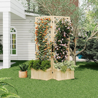 Houten Tuinscherm – Privacy Scherm – Tuinafscheiding – Tuinscherm Scharnierend – Buiten Scherm – 2 Schermen – Met Plantenbak – Afmetingen 104x25x165 cm – Gepolijst Hout Met Drainage