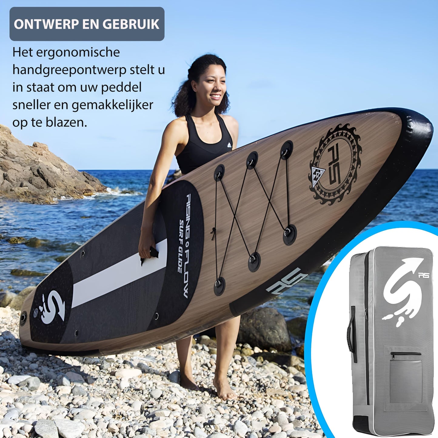 Inflatable Paddleboard – SUP Board – Opblaasbaar Board – Stand Up Paddle – SUP Surfboard – Lichtgewicht PVC – Antislip Deklaag – Compleet Met Peddel en Pomp – 320x81x15 cm – Draagtas Inclusief