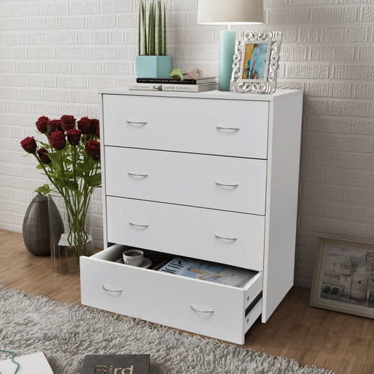 Bijzettafel – Nachtkastje – Opbergkastje – Ladeblok – Kastje – 4 Lades – Ruime Opbergruimte – Weerbestendig Wit