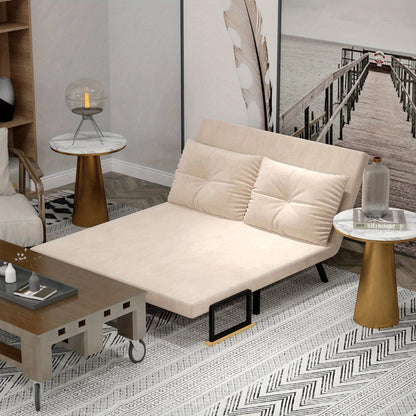 Slaapbank – Bedbank – Bankbed – slaapcouch – slaapzetel – Beige Polyester – Verstelbare Rugleuning 5 Standen – Chaise Longue Met Losse Kussens
