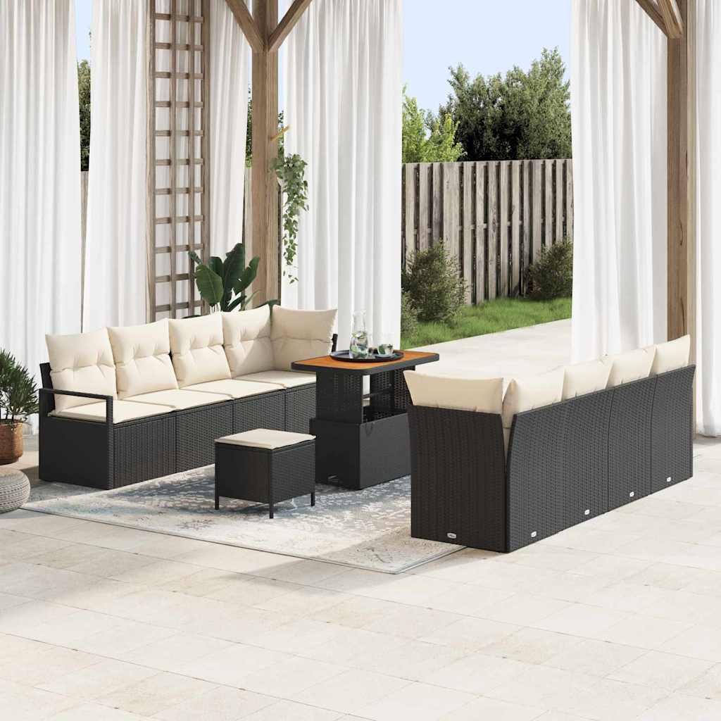 Tuinset – Loungeset – Zitgroep – Tuinmeubelen – Buitenmeubels – Poly Rattan – 6 Personen – Weerbestendig Met Kussens - Zwart/Cremewit