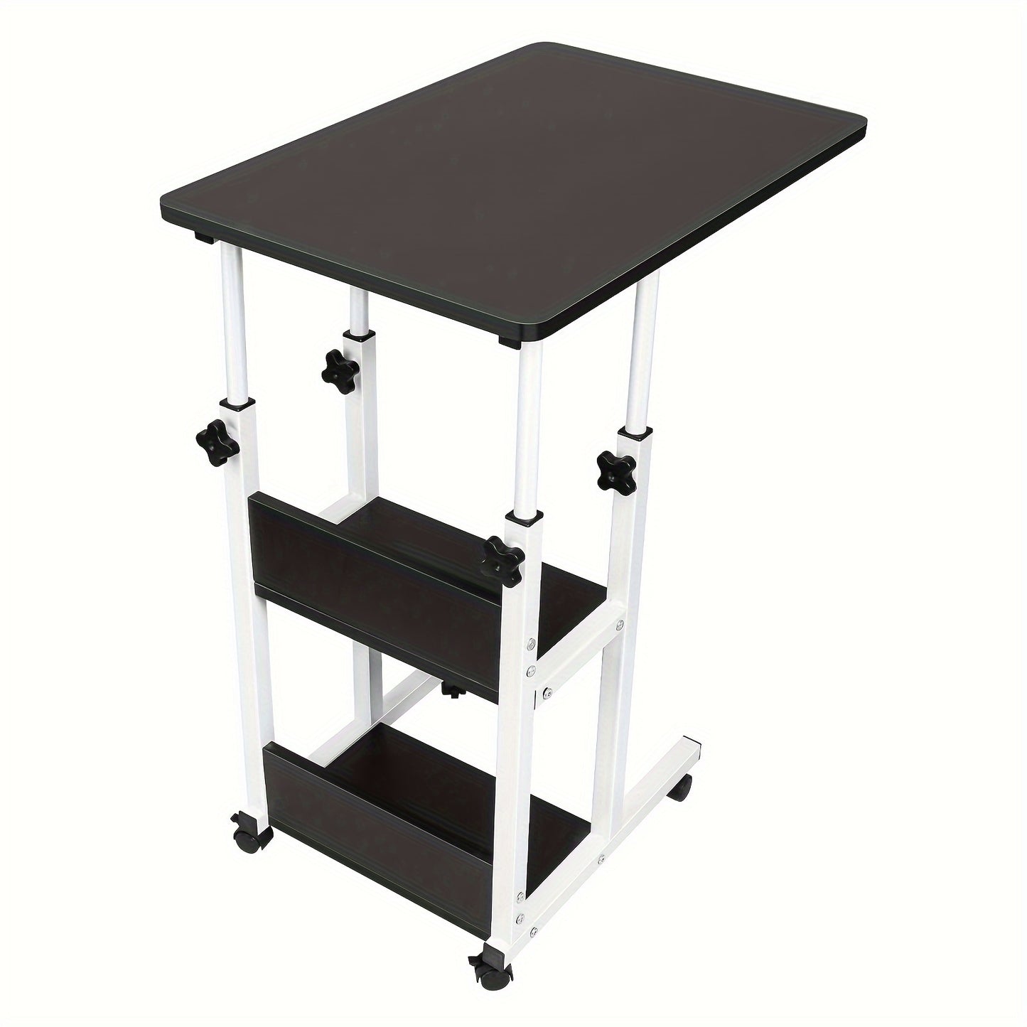 Verstelbare Laptop Tafel – Notebook Tafel – Bureau – Bijzettafel – Computertafel – Hoogte Verstelbaar 76-86,5 cm – Met Opbergrek – Stijlvol Zwart Houten Blad