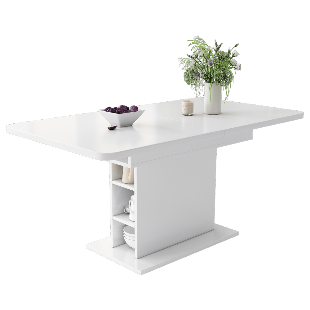 Uitklaptafel – Klaptafel – Vouwtafel – Eettafel – Uitschuifbare Tafel – Modern Minimalistisch Design – Wit & Zwart – Ruimtebesparend Met Opbergruimte – Stevig Metalen Onderstel