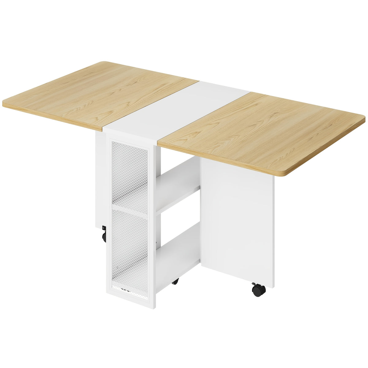 Folding Dining Table with 2 Tier Storage | Extendable, Drop Leaf, Rectangle Set for 4, Space Saving, Collapsible Expandable, Brown Metal Dinner Kitchen Office Furniture by GAOMON