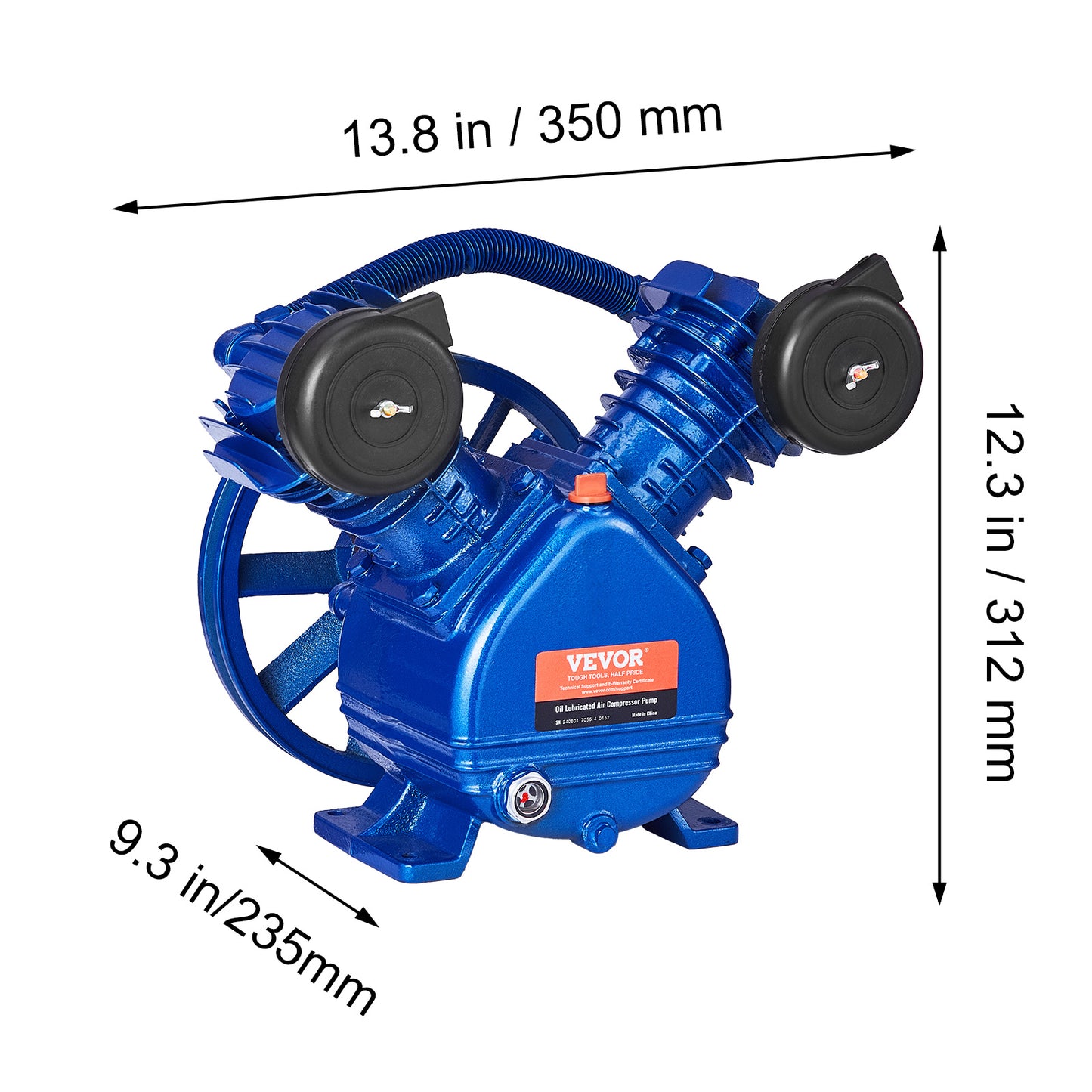 Compressorkop – Luchtcompressor Pompkop – Pompkop – Air Compressor Head – Tweecilinder Compressor – 3PK Vermogen – 6,25 CFM Luchtvolume bij 90 PSI