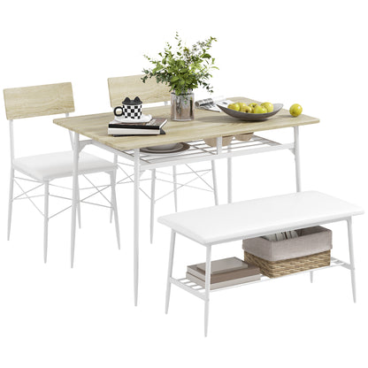 Dining Table with 2 Chairs, Bench, 4-Seater Dining Set, Kitchen Table Set with Storage for 4 People, Dining Set for Small Spaces, Kitchen, Living Room, Oak