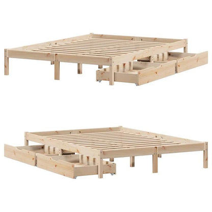 Contemporary Pine Wood Bed Frame 120x200cm - Solid Wood, Removable Headboard & Footboard, Under-Bed Storage Drawers, Easy Assembly, No Mattress Included, Bedroom Furniture, Minimalist Decor, Elegant Design, Durable Constructi