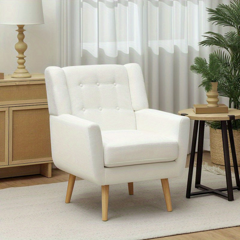Fauteuil – Loungestoel – Armstoel – Relaxstoel – Zetel – Wingback Design – Zachte Teddy Fleece – Massief Houten Poten