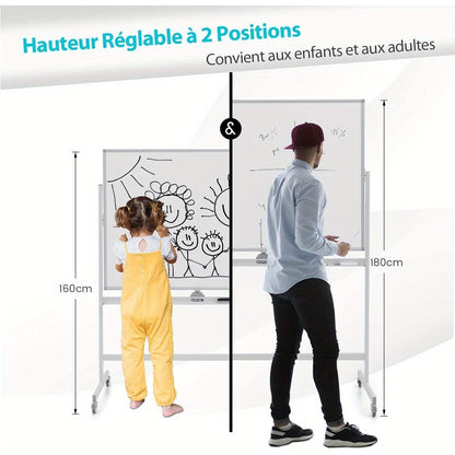 Whiteboard – Schrijfbord – Memobord – Magnetisch Bord – Presentatiebord – Dubbelzijdig – Magnetisch – Verstelbare Hoogte – Mobiel Met Wielen